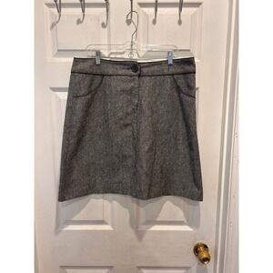 H&M Womens Wool Blend Tweed Skirt Sz 14‎ Gray Black Career Business Casual Lined